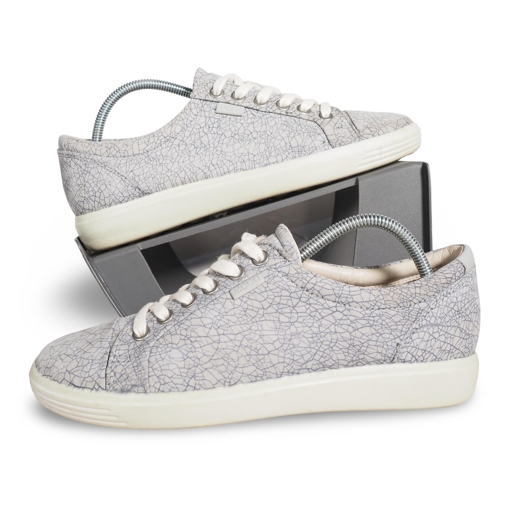 ECCO Soft 7 Casual Sneakers Concrete Magnet Grey Crackle Leather Womens 7 38